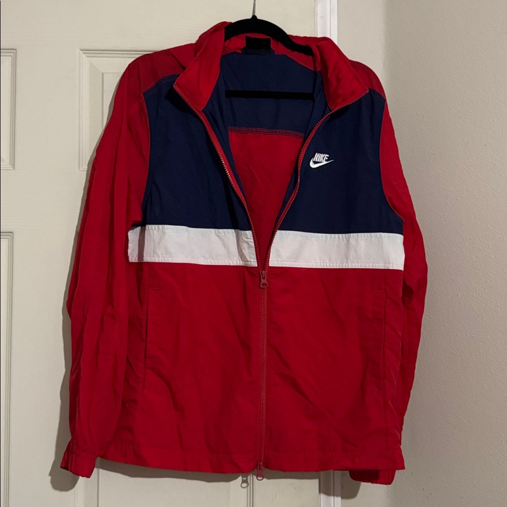Nike Red and Navy Jacket with White Stripe
